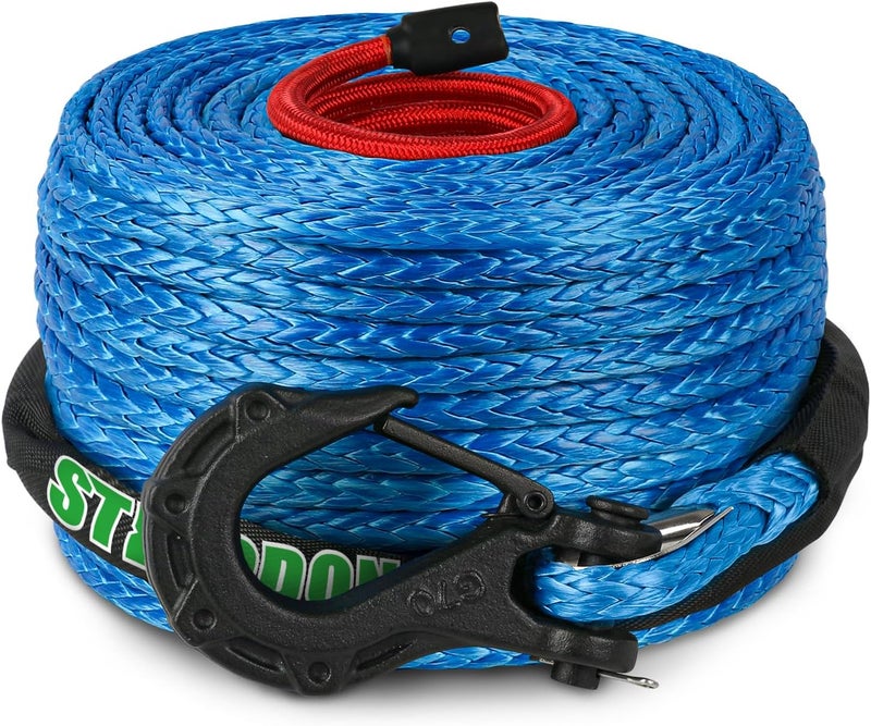 STEGODON Synthetic Winch Rope, 3/8" x100ft 23809LBS Dyneema Winch Rope 3/8 Heavy Duty Winch Cable with Protective Sleeve Forged Winch Hook for 4WD Off Road Vehicle Truck SUV (Blue) - Image 1